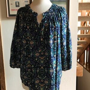 croft & barrow Navy Blue Floral Peasant Blouse